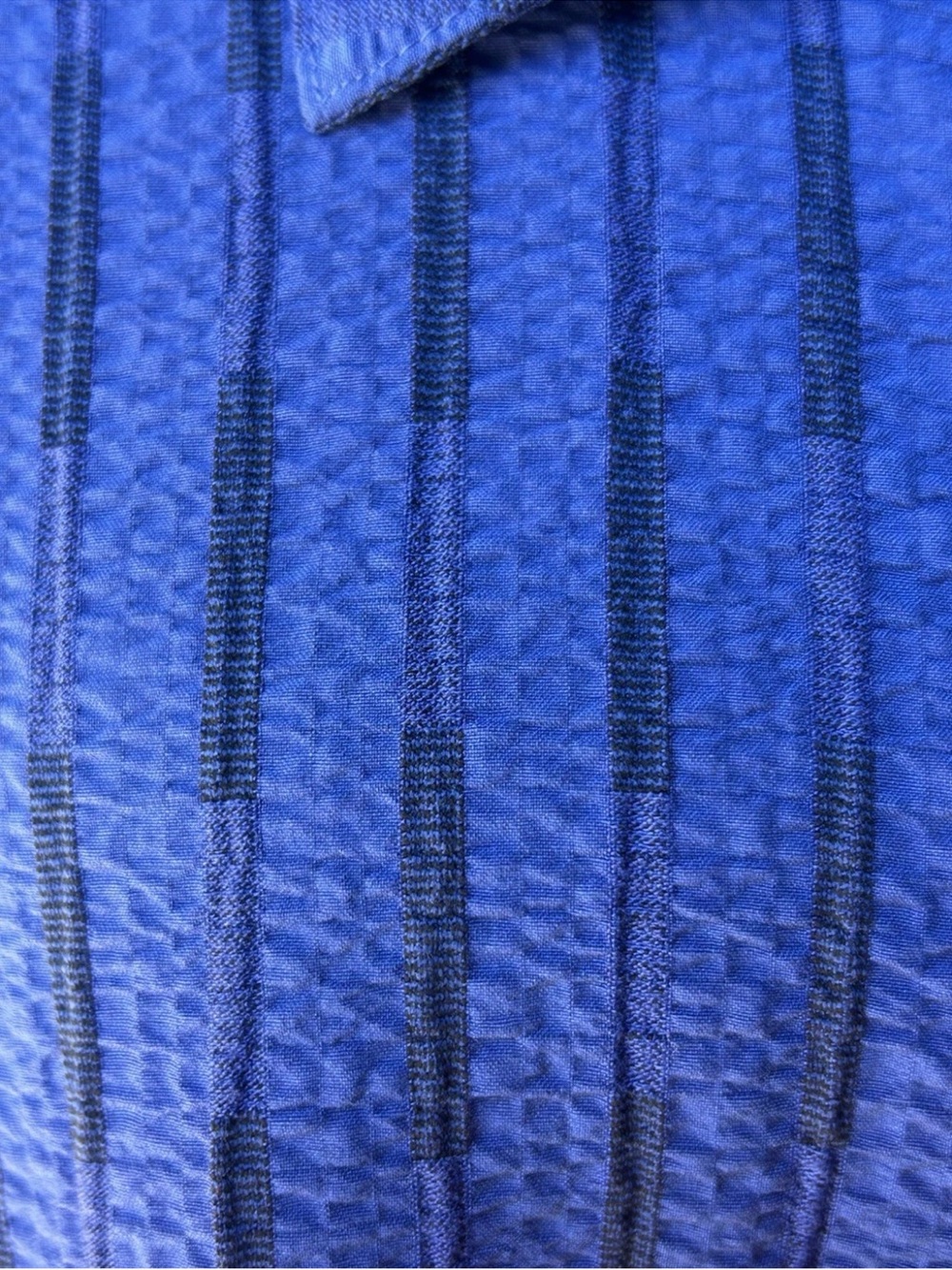 Habitat Tunic Shirt Top Large Blue Textured Decorative Buttons Shark Bite Hem EC - Picture 4 of 10